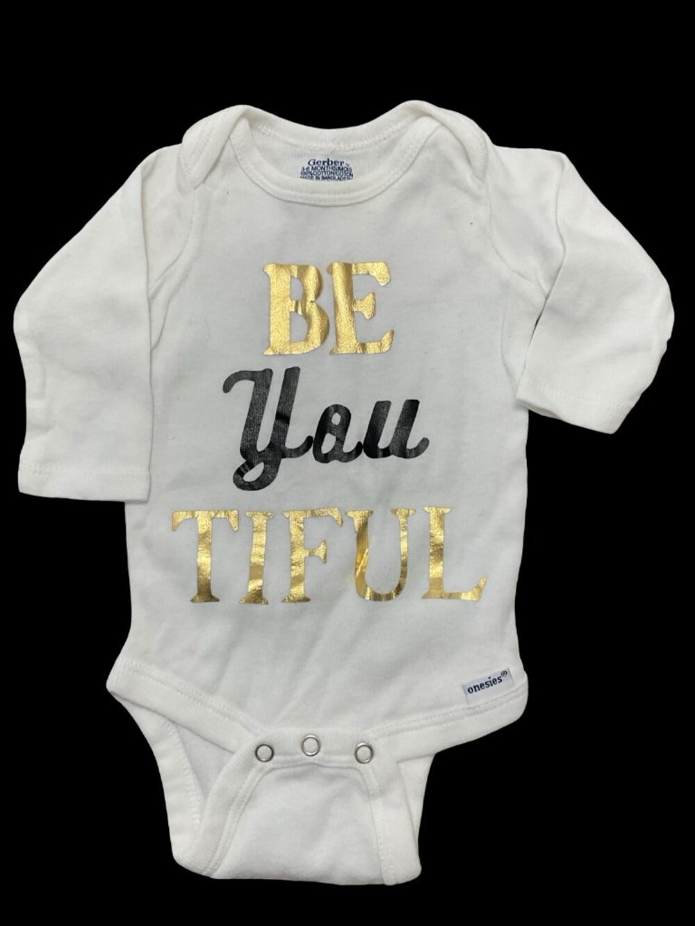 🌻10/$25 - White Long Sleeve Onesie w/ Shiny " Be You Tiful" Graphic
